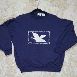 Vintage Y2K Women Embroidered Sweatshirt Size M Christmas Dove Navy Crewneck
